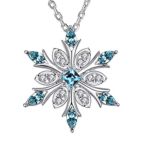 Halskette mit Schneeflocken-Anhänger aus Sterlingsilber mit kubischem Zirkonia, hypoallergen, blau-weiße Kristall-Halskette, Schmuck, Geschenk für Frauen und Mädchen, Kristall Silber Zirkonia, von ELEDUCTMON