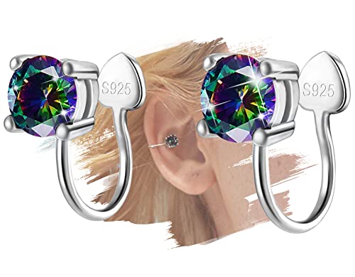 Ohrmanschetten für Frauen Non Piercing - 14K Weißgold vergoldet Clip auf Ohrringe Regenbogen Ohrringe Sterling Silber Runde Knorpel Ohrringe Geschenke für Frauen Männer Teens Jungen Mädchen von ELEDUCTMON