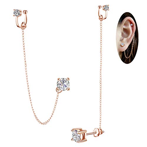 Kristall Ohrringe Kette Sterling Silber Hypoallergene Zirkonia Ohrringe Strass Drop Dangle Ohrringe 2 in 1 Ohrringe Geschenk für Frauen Mädchen (Roségold) von ELEDUCTMON