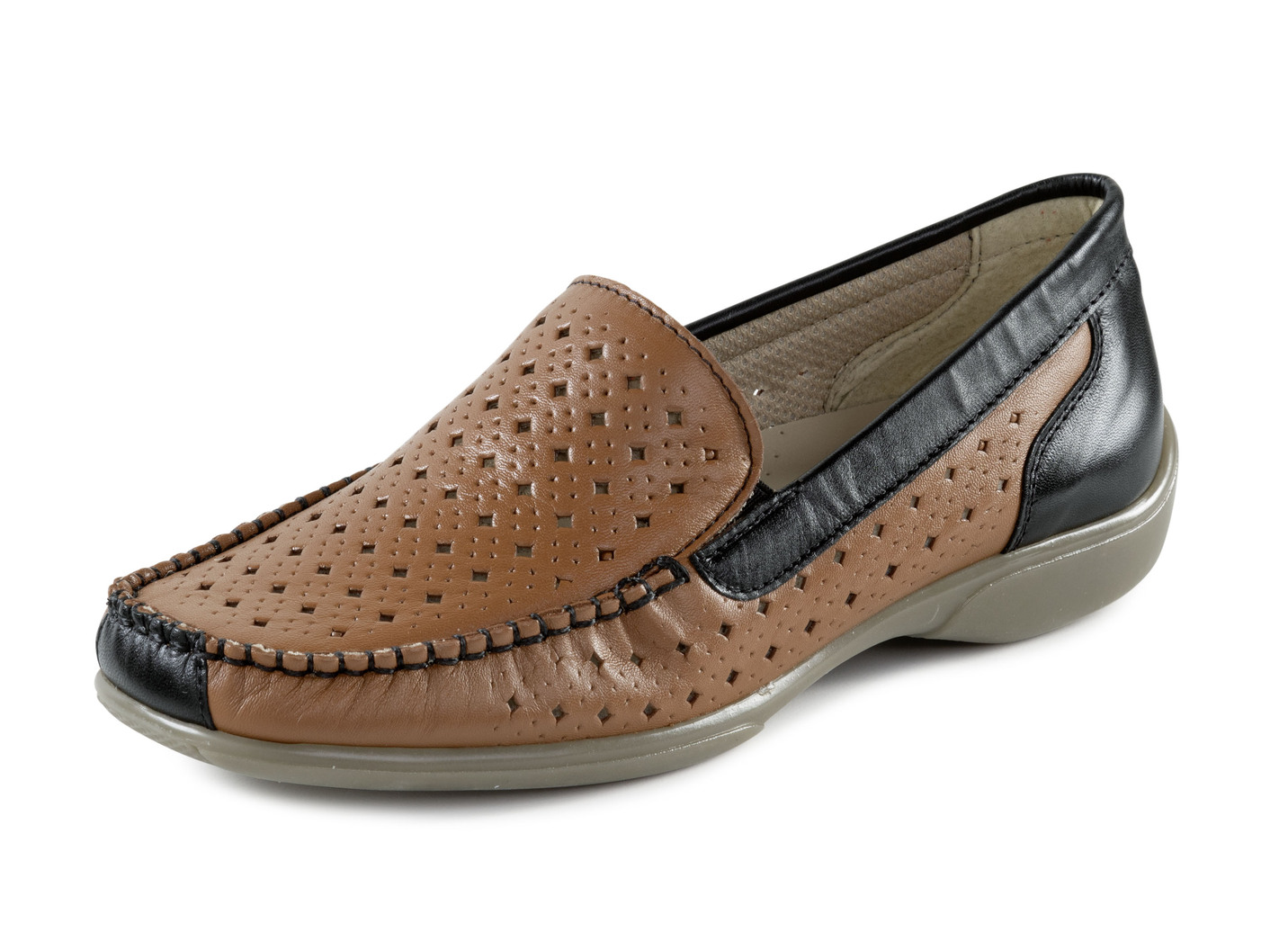 ELENA EDEN Mokassin-Slipper mit luftiger Perforation, Cognac-Schwarz, Größe 37 von ELENA EDEN