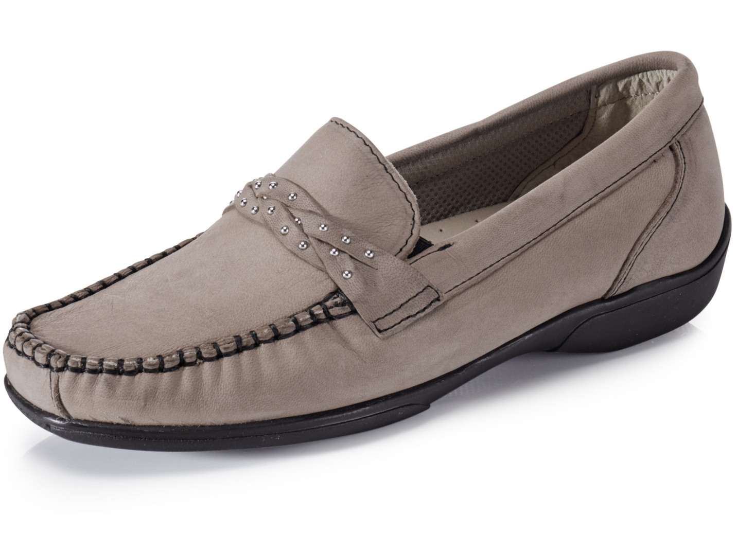 ELENA EDEN Mokassin-Slipper mit nietenbesetzter Spange, Taupe, Größe 40 von ELENA EDEN