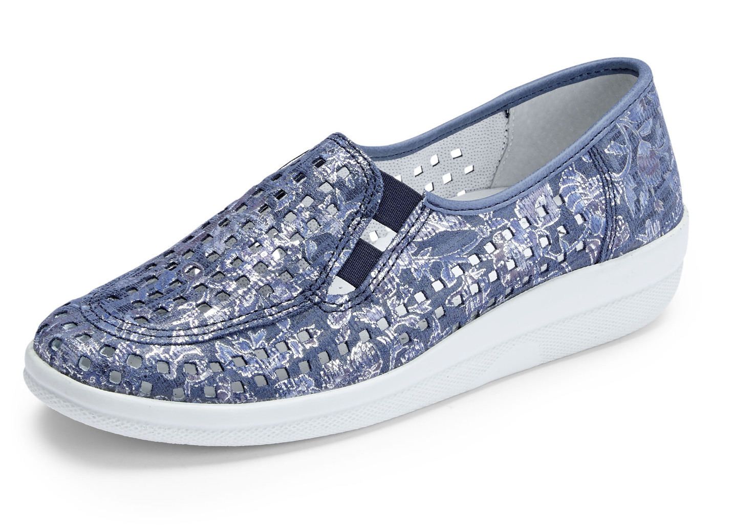 ELENA EDEN Slipper aus floral bedrucktem Nubukleder, Jeans, Größe 36 von ELENA EDEN