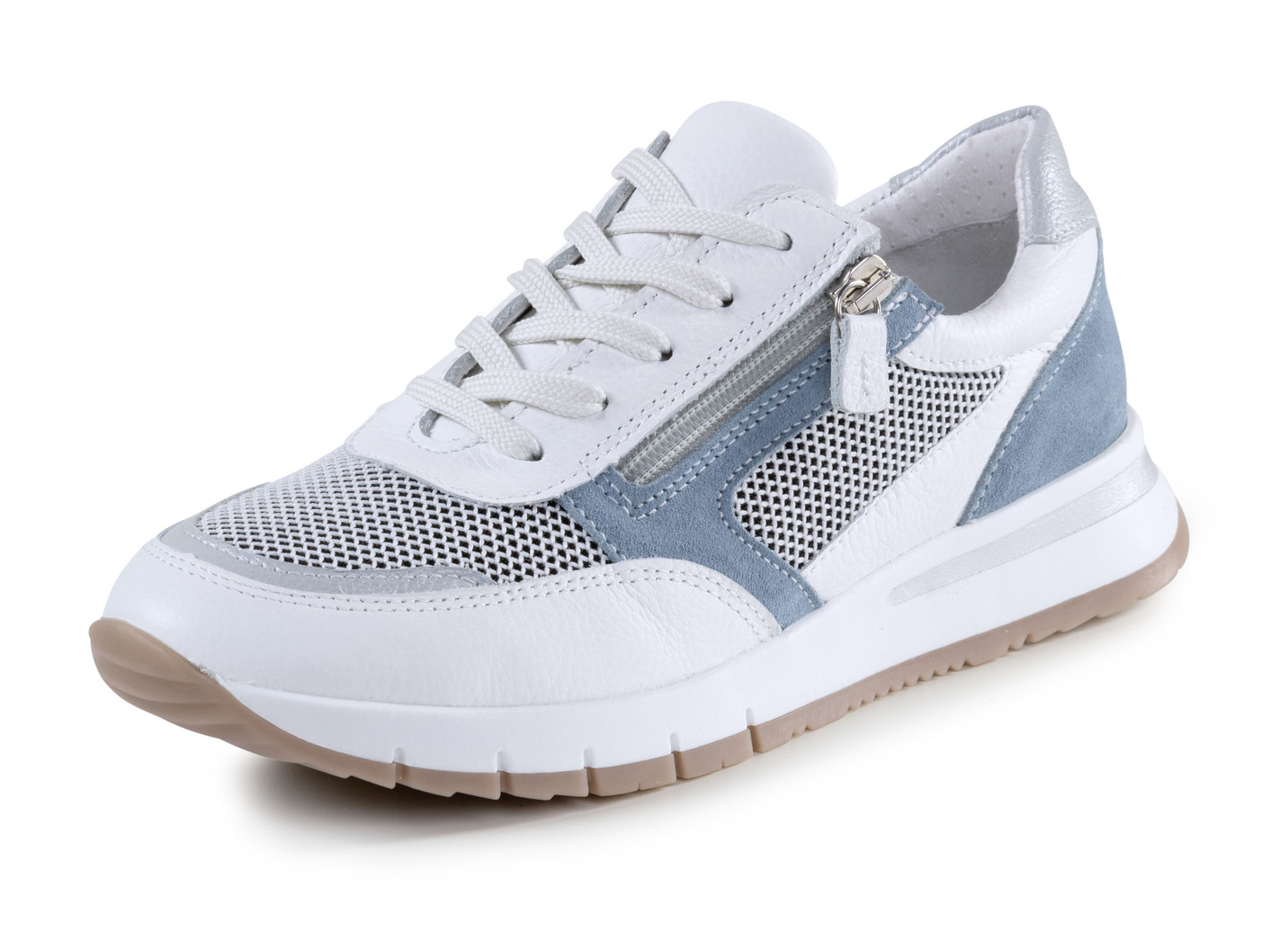 ELENA EDEN Sneaker aus Nappa-, Veloursleder und Textil in Netzoptik, Weiss-Blau, Größe 39 von ELENA EDEN