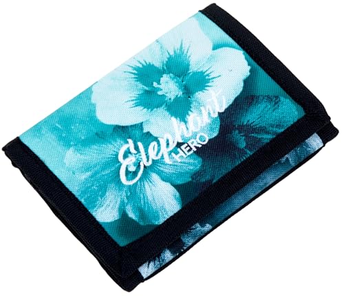 ELEPHANT Geldbörse Kinder Portemonnaie Hero Signature Wallet Schlüsselkette Börse Mädchen Jungen Ausweishülle Geldbeutel Schülerbörse Purse (Flower Türkis Schwarz Verlauf 12801) von ELEPHANT