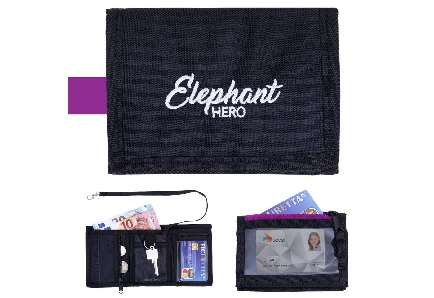 ELEPHANT Geldbörse Mädchen Jungen Hero Signature, Wallet Klettbörse Schülerbörse Schlüsselring Ausweisfach von ELEPHANT