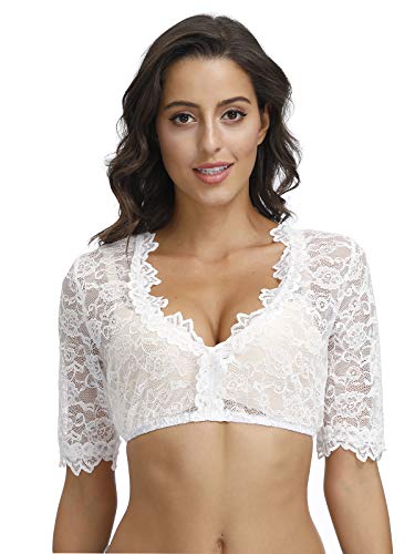 ELFIN Damen Dirndlblusen Kurzarm Spitze Tracht Bluse Elegante Halbarm Bluse von 34-42 ELFIN Damen Dirndlblusen Kurzarm Spitze Tracht Bluse Elegante Halbarm Bluse von 34-42 von ELFIN