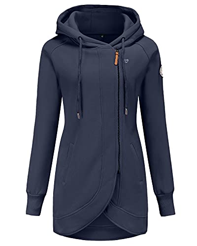 ELFIN Damen Lange Kapuzenpullover Zipper Hoodie Herbst Winter Pulli Sweatjacke mit Reißverschluss, Blau, XXL ELFIN Damen Lange Kapuzenpullover Zipper Hoodie Herbst Winter Pulli Sweatjacke mit Reißverschluss, Blau, XXL von ELFIN