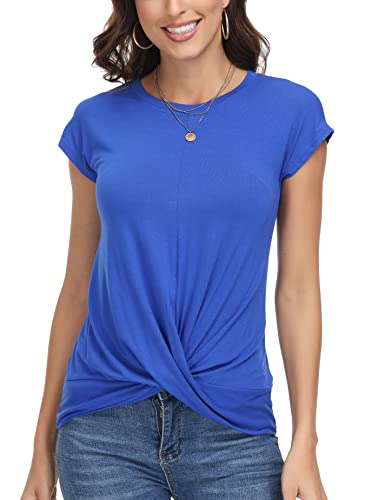 ELFIN Damen T-Shirt Einfarbig Rundhals Kurzarm Sommer Shirt Locker Oberteile Basic Tops Asymmetrisch Saum von ELFIN