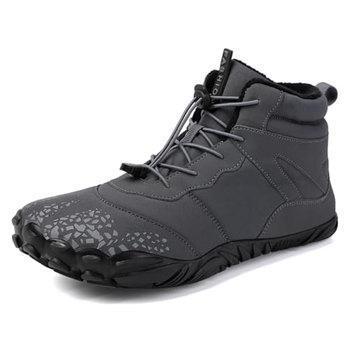 Barfußschuhe Damen Traillaufschuhe Winter Herren Warm Gefüttert Winterstiefel Wasserdicht Winterstiefel Breiter Zehenbox Minimalistische Plüschfutter Fitnessschuhe Leichte Outdoor Rutschfeste Gray 41 von ELIOGN