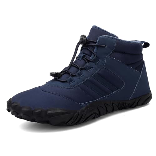 Barfußschuhe Winter,Herren Damen Wasserdicht Barfussschuhe Barefoot Shoes Unisex Wasserdicht Traillaufschuhe Outdoor rutschfeste Winterstiefel Blau 46EU von ELIOGN