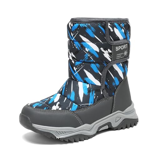 ELIOGN Mädchen Jungen Schneestiefel Winter Outdoor Rutschfeste Kaltwetterschuhe (Kleinkind/Kleines Kind/Großes Kind) GrayBlau 38 von ELIOGN