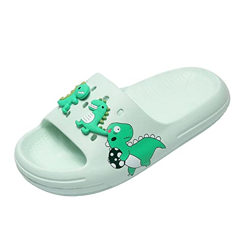 Kinder Badelatschen Sommer Flache Hausschuhe Jungen Schlappen Wolken Dusch und Badeschuhe Mädchen Patch Badelatschen Slide Sandal Sommer Strand rutschfest Slippers Hellgrün-Dinosaurier 26/27 von ELIOGN