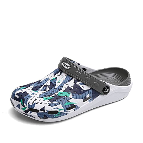 Unisex Clogs Atmungsaktiv Eva Hausschuhe für Herren Sommer Gartenschuhe Latschen Pantoletten Strand Sandalen Damen rutschfest Schlappen Slippers Flach Sohle Grau 36 von ELIOGN