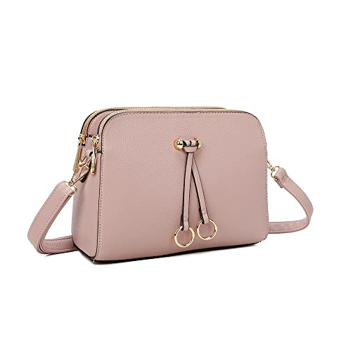 ELIOX - Damen Kleine Umhängetasche - PU Leder Feste Schultertasche - Kette Schulterriemen Abendtasche - Reißverschluss Handtasche - City Clutch Party Zip Crossbody Bag Mode (ROSA) von ELIOX