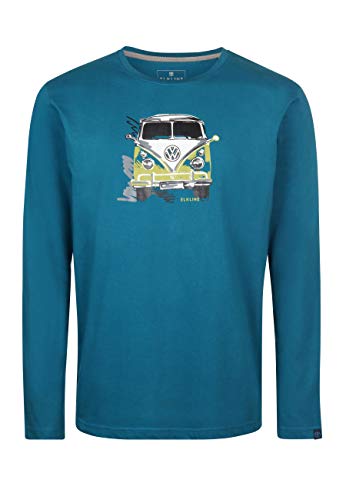 Elkline Herren Langarmshirt Lange Dabei VW T3 1040094, Farbe:Blue Coral, Größe:M von ELKLINE