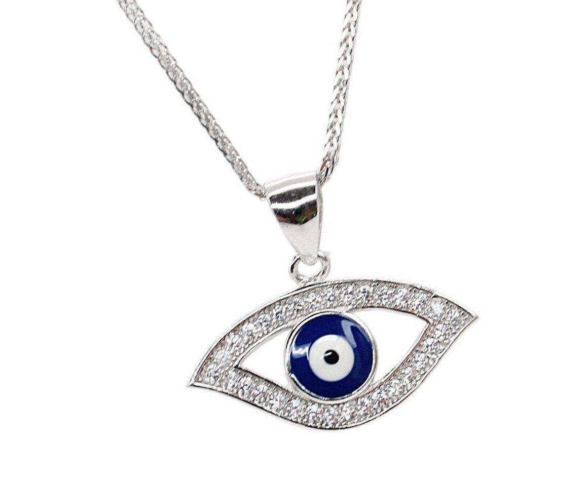 ELLAWIL Silberkette Kette mit Blue Eye Anhänger Damen Zirkonia Halskette Mädchen türkis (Kettenlänge 45 cm, Sterling Silber 925), inklusive Geschenkschachtel von ELLAWIL