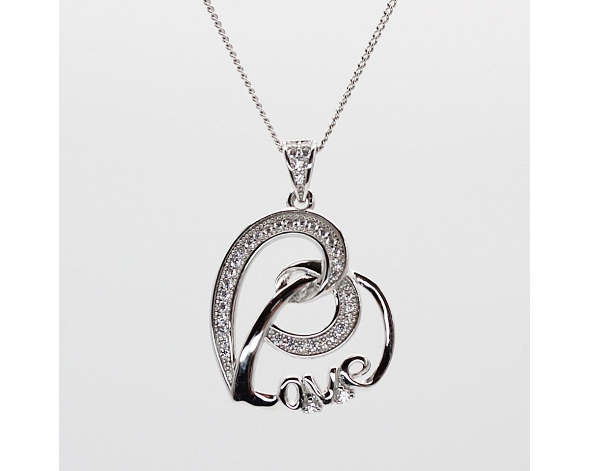 ELLAWIL Silberkette Kette mit Herz Anhänger Zirkonia Halskette Mädchen Love Inschrift (Kettenlänge 45 cm, Sterling Silber 925), inklusive Geschenkschachtel von ELLAWIL