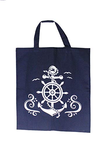 ELLUG maritime Baumwolltasche/Jutebeutel/Stofftasche dunkelblau mit Anker/Steuerrad 32x42cm von ELLUG