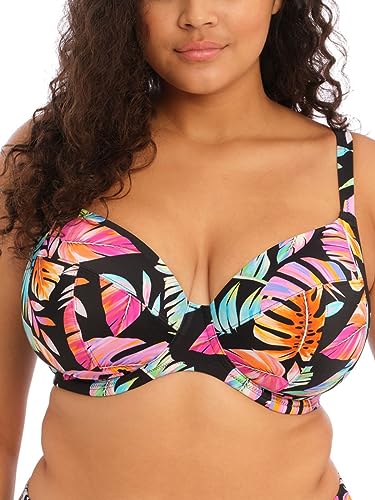 ELOMI Schwimmen Tropisch Fällt Bügel Plunge Bikini Top (44FF, Schwarz) von ELOMI