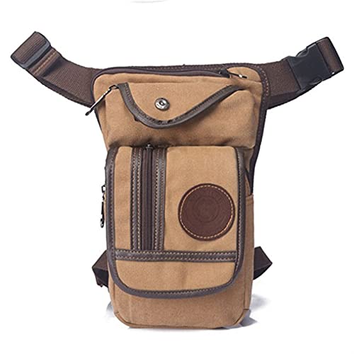 Beintasche,Beintasche Motorrad Herren Leinwand Retro Drop Beinbeutel Taille Fanny Packung Oberschenkel Hüfte Bum Gürtel Wandern Motorrad Kreuzkörper Messenger Schultertasche (Color : Khaki Canvas) von ELTOX