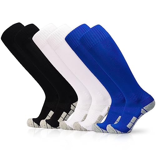 ELUTONG Fußballsocken Kinder, 3 Paar Unisex Fußballstutzen Trainingssocken Elastische Sportsocken, Bequem und Atmungsaktiv Rutschfeste Sockenstutzen für Fußball Laufen Basketball 42-45 von ELUTONG