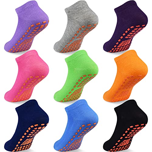 ELUTONG Kinder Trampoline Socken - Baumwolle Jungen Mädchen Antirutschsocken, 9 Paar Non Slip Grips Ankle Boden Kindersocken 6-9 Jahre von ELUTONG