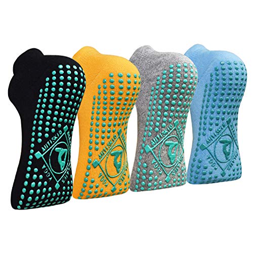 Yoga Socken Anti-Rutsch-Socken (4 Paare) für Damen Pilates, Barre, Tanz, Ballett, Kampfsport, Trampolin, Yoga，Fitness, Krankenhaus, Reha, Heim- und Körperbalance EU 35-40 von ELUTONG