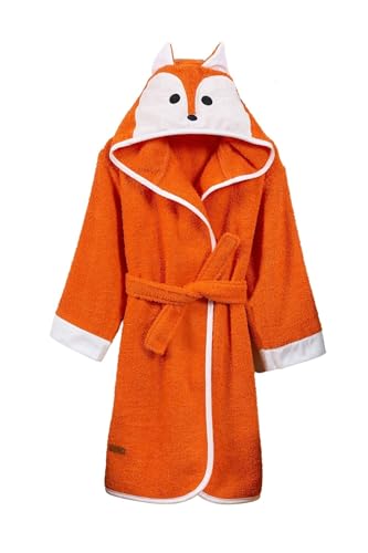 ELY PARKER Kinder Bademantel für Jungen, Frottee, Handtuch aus Türkische Baumwolle, mit Kapuze, Fuchs, Orange (11-12 Jahre) Superweich, Saugfähig, Bequem, Dick von ELY PARKER