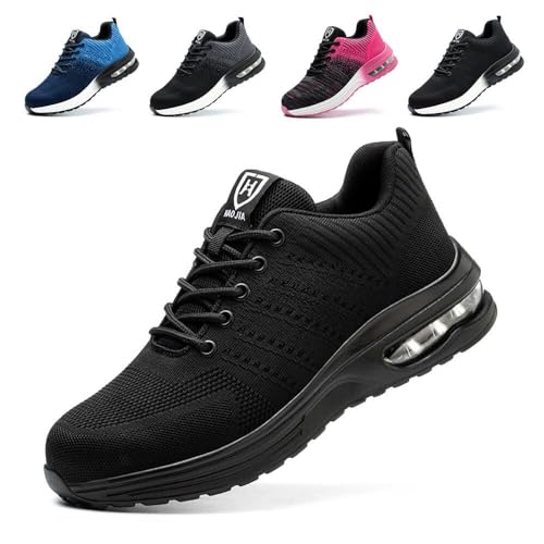 ELroal Sport-Sneaker for Frühling und Sommer, Stahlkappen-Sneaker, modische Arbeits-Sneaker for Herren und Damen, stoßdämpfende Sohle, bequem, große Größe (Color : Black, Size : 6 UK) von ELroal