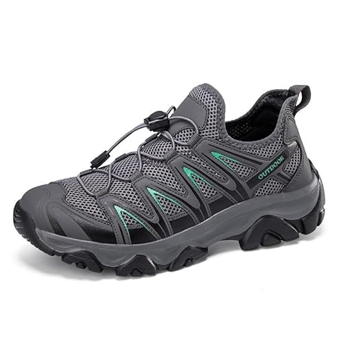 Trailrunning-Schuhe, Wanderschuhe, Outdoor-Arbeitsschuhe, Sneaker-Stil mit elastischer Sohle, kein Binden der Schnürsenkel nötig, passt sich dem Fuß an, Obermaterial aus Mesh(Color:Black- blue,Size:42 von ELroal