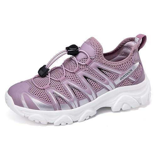 Trailrunning-Schuhe, Wanderschuhe, Outdoor-Arbeitsschuhe, Sneaker-Stil mit elastischer Sohle, kein Binden der Schnürsenkel nötig, passt sich dem Fuß an, Obermaterial aus Mesh(Color:Pink,Size:36 EU) von ELroal