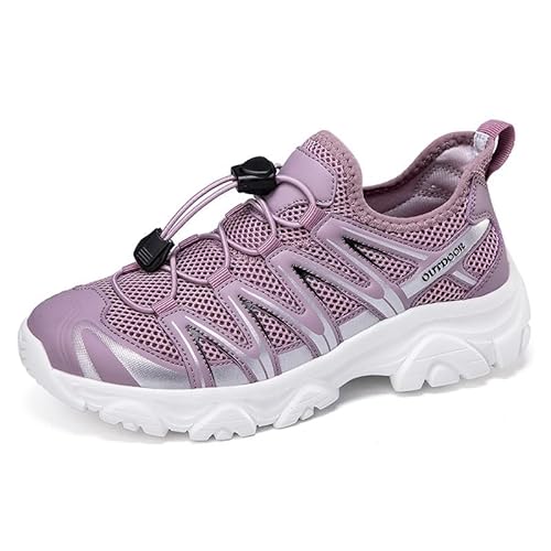 Trailrunning-Schuhe, Wanderschuhe, Outdoor-Arbeitsschuhe, Sneaker-Stil mit elastischer Sohle, kein Binden der Schnürsenkel nötig, passt sich dem Fuß an, Obermaterial aus Mesh(Color:Pink,Size:37 EU) von ELroal