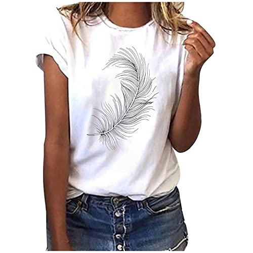 Angebot des Tages Heute Sommer Oberteile Damen Casual Weiss T-Shirt Baumwolle Elegant Kurzarm Tops Rundhals Sport Bluse Kurzarmshirt Lässige Tunika Longshirt Teenager Mädchen Frauen von EMATOP