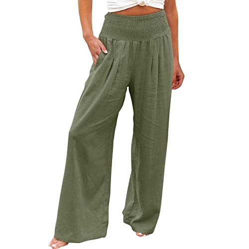 Baumwolle Leinenhose Damen Leicht Sommerhose Elegant Stoffhose Loose Fit Strandhose Übergröße Freizeithose Loungewear von EMATOP