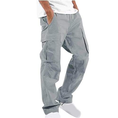 Cargohose Herren Regular Fit Chino Hose Baumwolle Lang Rangerhose Casual Loose Sporthose mit Taschen Freizeithose Elastische Taille Wanderhose Einfarbig Weich Outdoorhose für Männer von EMATOP