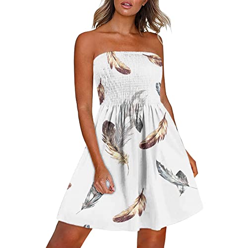 Damen Sommer Strandkleider Boho Baggy Loose Bandeau Kleider Lang Elegant Kurz Kleider Tunikakleid Cover Up Strandponcho Ärmelloses Elegant Freizeitkleid von EMATOP