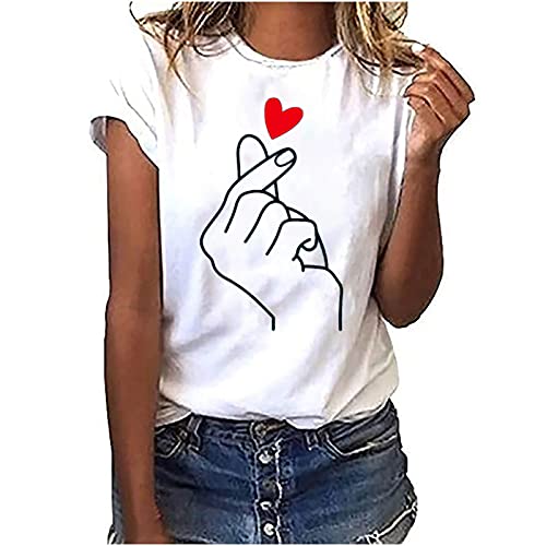 Damen Tshirt Sommer Casual Kurzarm Tops Weiß Rundhals Oberteile Freizeit Lose Tunika Shirt Baumwolle Einfarbig Bluse Sommershirts Feder Muster Sportshirt Longshirt Warehouse Deals Angebote von EMATOP