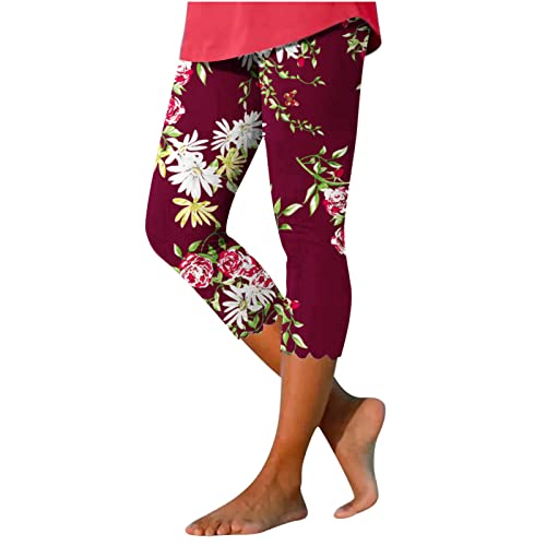 EMATOP 3/4 Sporthose Damen High Waist Leggings Capri Blickdicht Yogahosen Bunte Blumen Jogginghose mit Taschen Laufhose Baumwolle Vintage Freizeithose Elastische Taille Fitnesshose für Frauen von EMATOP