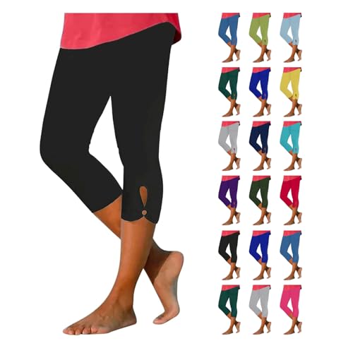 EMATOP Angebot des Tages Heute 3/4 Leggings Damen Sommer Sport Jogginghose High Waist Sporthose Baumwolle Blickdicht Yoga Hose Kurze Einfarbig Sportleggins Elastische Taille Yogahose Casual Laufhose von EMATOP