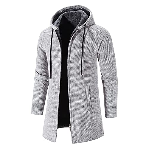 EMATOP Angebot des Tages Lange Jacke Herren Baumwolle Sweatjacke mit Kapuze Kapuzenpullover Freizeit Langarm Hoodie Cardigan Lose Einfarbig Übergangsjacke Warm Gefüttert Strickjacke von EMATOP