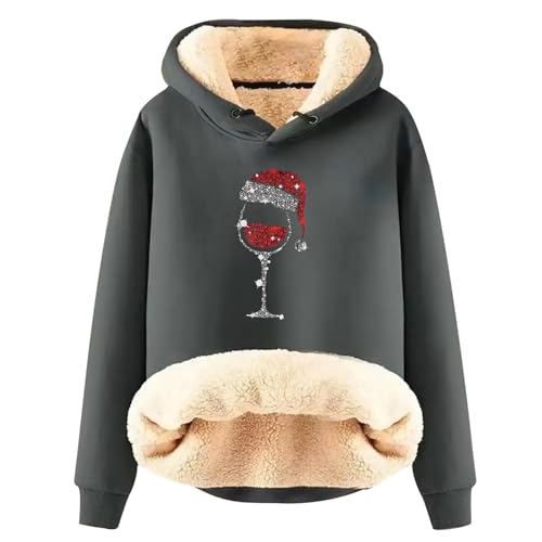 EMATOP Angebote Weihnachtspullover Damen Lustig Sport Hoodie Warm Gefüttert Sweatshirt mit Kapuze Pullover Winter Langarm Kapuzenpullover Kuschelig Fleecepullover Langarmshirt von EMATOP