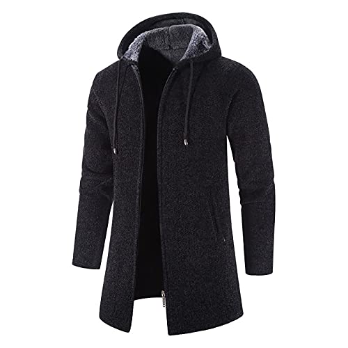 EMATOP Black Friday Sale Lange Jacke Herren Baumwolle Sweatjacke mit Kapuze Kapuzenpullover Freizeit Langarm Hoodie Cardigan Lose Einfarbig Übergangsjacke Warm Gefüttert Strickjacke von EMATOP