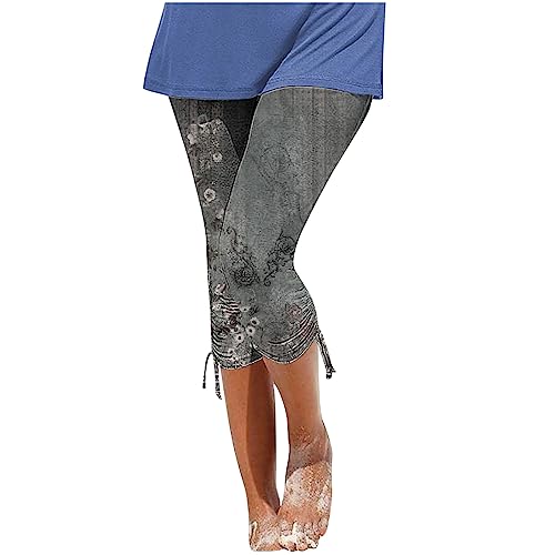 EMATOP Capri Leggings Damen 3/4 Sport Blickdicht Laufhosen Elastische Taille Yogahose High Waist Sporthose Schön Blumen Muster Strandhose mit Kordelzug Jogginghose Leicht Baumwolle Traininghose von EMATOP