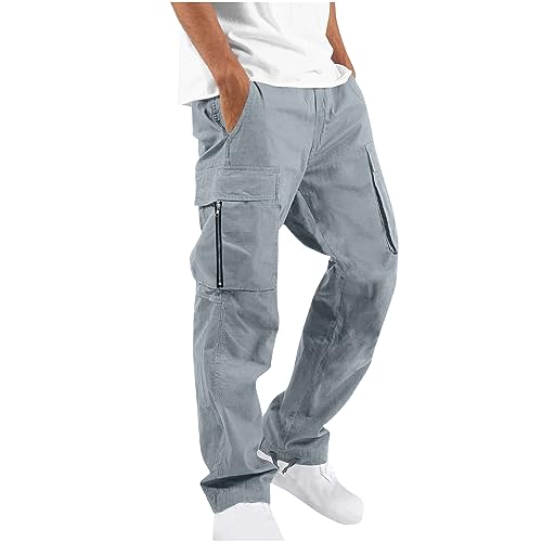 EMATOP Cargohose Herren Lang Baggy Sporthose Casual Baumwolle Cargo Hose Leicht Einfarbig Jogginghose mit Taschen Reißverschluss Sweatpants Herbst Winter Arbeitshose Trekkinghose für Männer von EMATOP