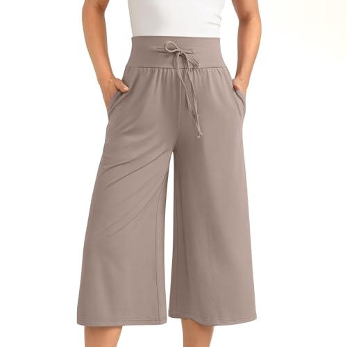 EMATOP Damen 3/4 Culotte Hose Elegant Weites Bein Sommerhose Leichte Baumwolle Jogginghose Lässig Sports Caprihose Yoga Fitness Laufhosen Taschen Freizeithose Trainingshose befristetes Angebot Heute von EMATOP