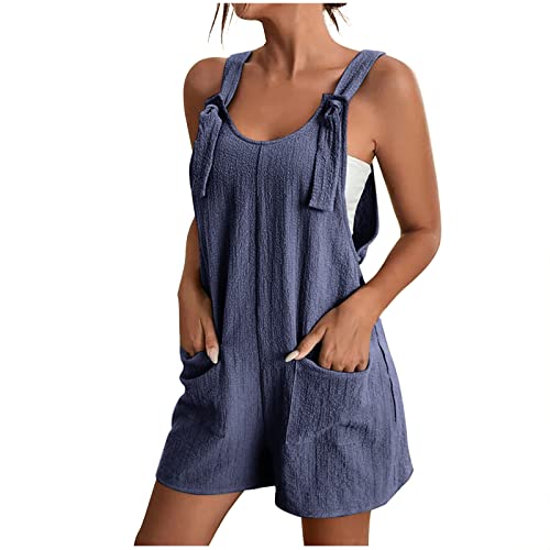 EMATOP Damen Baumwolle Leinen Kurzer Overall Beiläufiger Sommer Latzhose mit Taschen Sommer Kurzer Ärmelloser Beiläufiger Strampler Shorts Dressy Beiläufiger Spaghettiträger Lose Playsuit von EMATOP