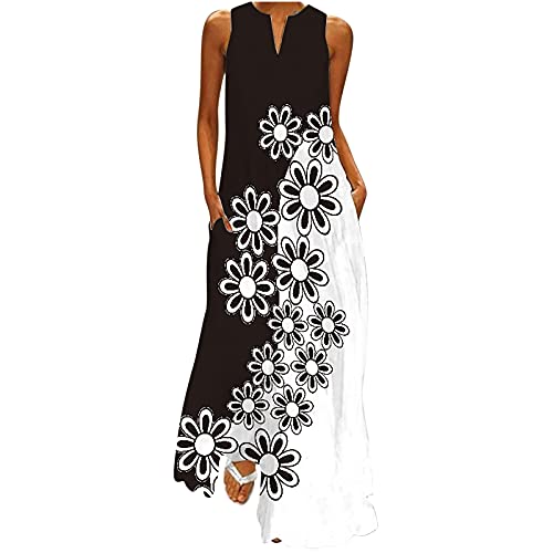 EMATOP Damen Chiffon Boho Lange Kleid mit Gürtel 2023 Sommerkleid Partykleid Elegant V-Ausschnitt Maxikleid Blumenkleid Abendkleid Rüschen Strandkleid Cocktailkleid von EMATOP