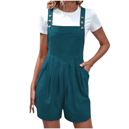 EMATOP Damen Elegant Kurz Playsuit Sommer Ärmellos Jumpsuit Einfarbig Baumwolle Einteiler Overalls Lässig Baggy Latzhose Hohe Taille Trägerhose Taschen Arbeitshose angebote des tages heute deal von EMATOP