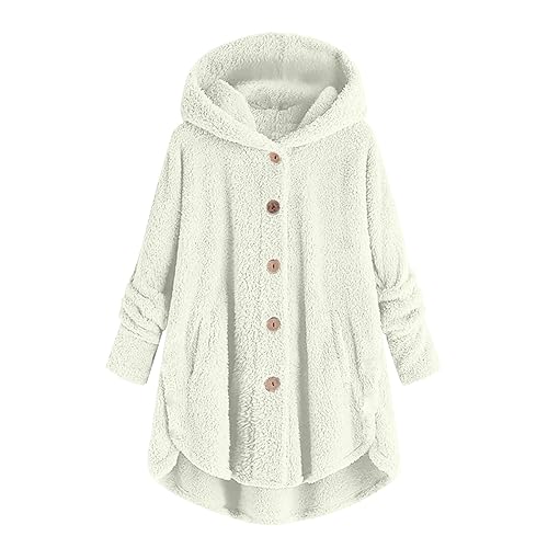 EMATOP Damen Hoodie Jacke Oversize Langarm Plüschjacke Winter Warm Kapuzenpullover Lässiges Einfarbig Wintermantel mit Kapuze Strickjacke Kapuzenjacke Elegant Lang Fleecejacke Outwear von EMATOP