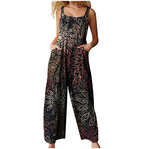 EMATOP Damen Jumpsuit Ärmellos Jumpsuit Casual Overall Sexy Hosenanzug V-Ausschnitt Playsuit Sommer Oversize Lose Hose mit Taschen von EMATOP